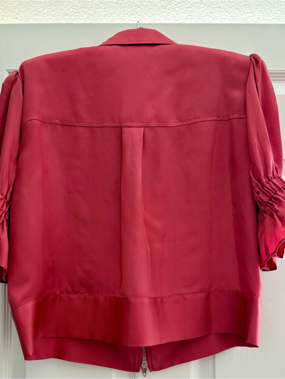 cinq a sept Satin Zip-Front Utility Jacket in Deep Rose - Picture 4 of 4